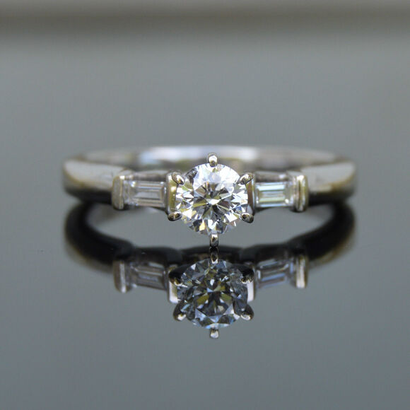 Estate .49ct Diamond Solitaire Engagement Ring 14k White Gold 'F' Color Diamond - Picture 5 of 10